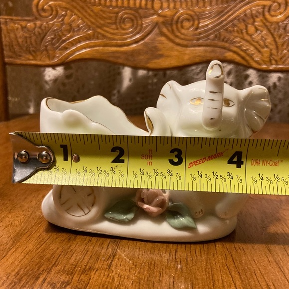 Elephant and Cart Trinket Dish Figure - Floral Detail, Gold Accents - Picture 13 of 14